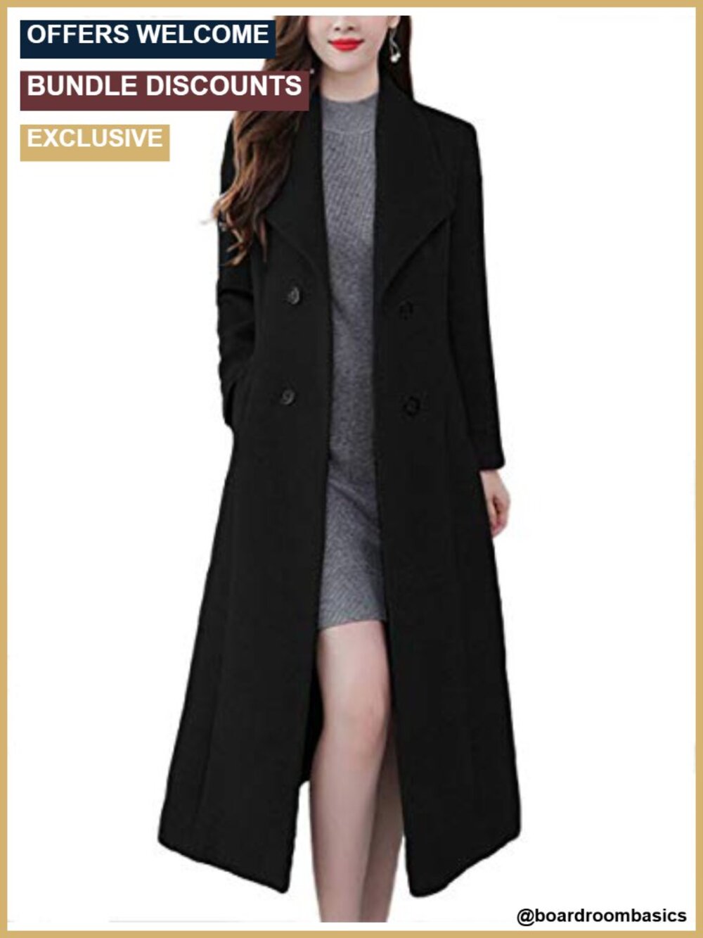 Women's Wool Blend Maxi Pea Coat Double Breasted Shawl Collar Winter